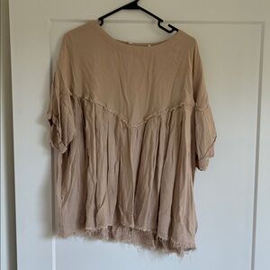 Oli & Hali Beige Blouse with Frayed Hem